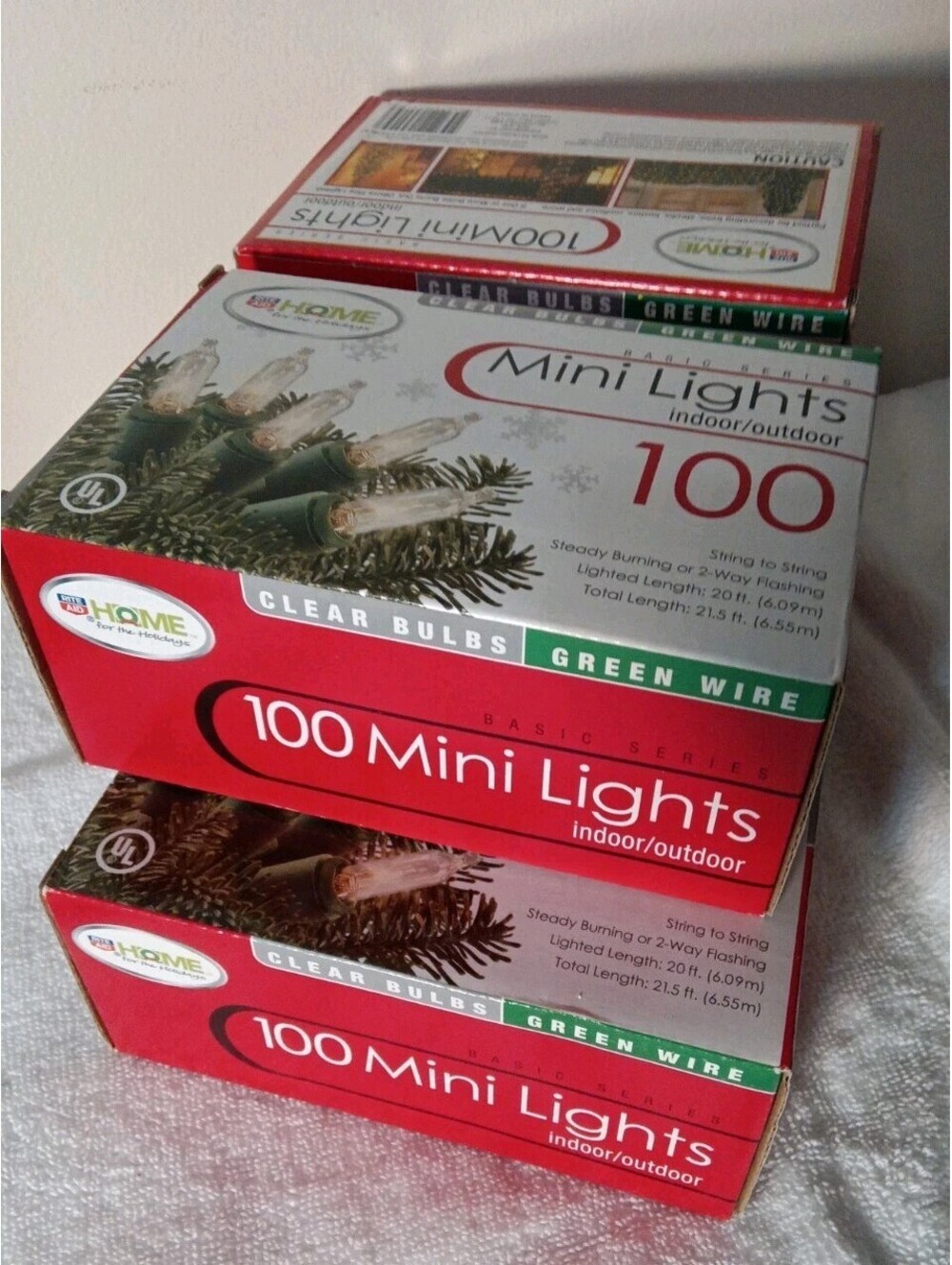 Lot of 4 Rite Aid Home Clear Mini Lights 100 Count Green Wire Christmas NIB